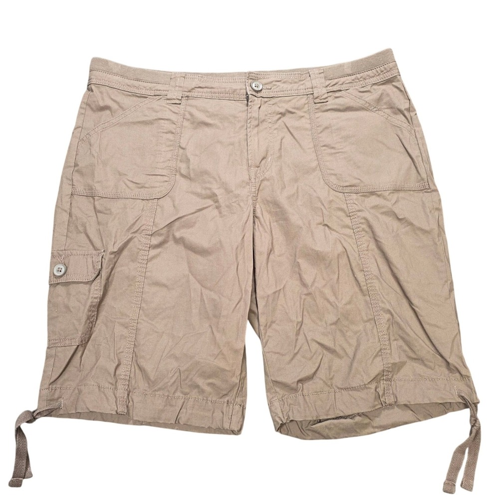 St. John's Bay Cargo Shorts Women's Size 14 Brown Cotton Stretch Drawstring Hem